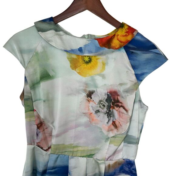 NWT Carmen Marc Valvo Print Floral Cap Sleeve A-Line Cocktail Dress Women's 6 - Picture 3 of 6